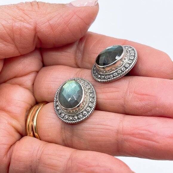 Nicky Butler Vintage 925 Sterling Silver Oval Faceted Moonstone Pierced Earrings - Picture 2 of 7